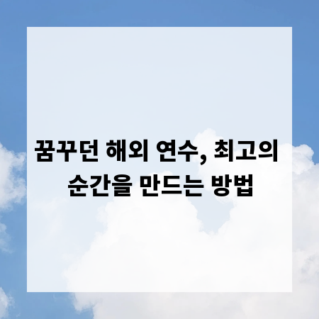 꿈꾸던 해외 연수, 최고의 순간을 만드는 방법