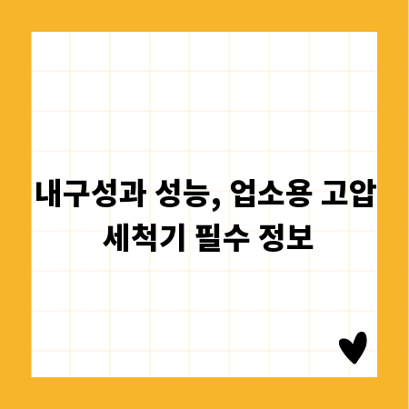 내구성과 성능, 업소용 고압 세척기 필수 정보
