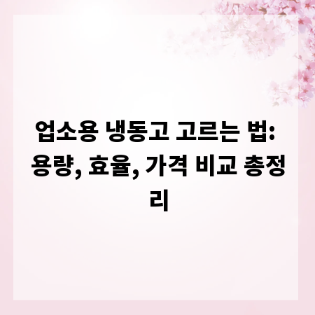 업소용 냉동고 고르는 법: 용량, 효율, 가격 비교 총정리