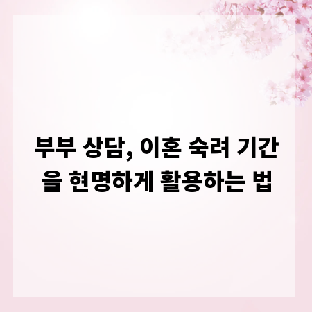 부부 상담, 이혼 숙려 기간을 현명하게 활용하는 법