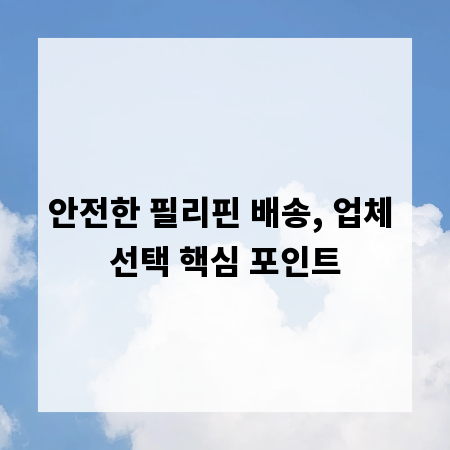 안전한 필리핀 배송, 업체 선택 핵심 포인트