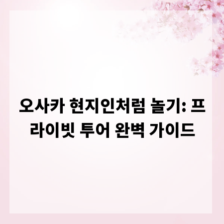 오사카 현지인처럼 놀기: 프라이빗 투어 완벽 가이드