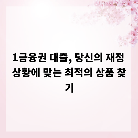 1금융권 대출, 당신의 재정 상황에 맞는 최적의 상품 찾기