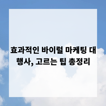 효과적인 바이럴 마케팅 대행사, 고르는 팁 총정리