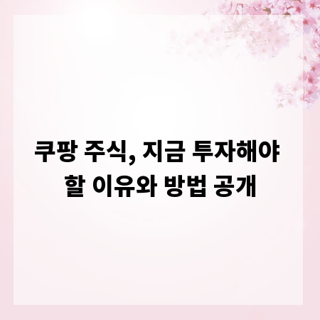 쿠팡 주식, 지금 투자해야 할 이유와 방법 공개