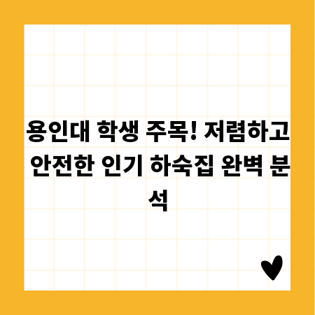 용인대 학생 주목! 저렴하고 안전한 인기 하숙집 완벽 분석