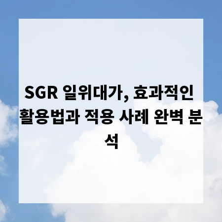SGR 일위대가, 효과적인 활용법과 적용 사례 완벽 분석