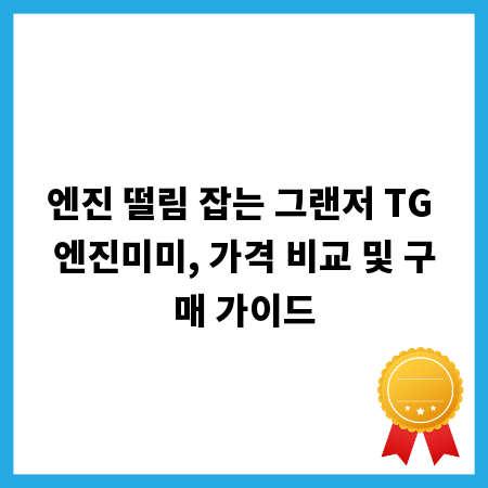 엔진 떨림 잡는 그랜저 TG 엔진미미, 가격 비교 및 구매 가이드