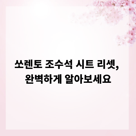 쏘렌토 조수석 시트 리셋, 완벽하게 알아보세요