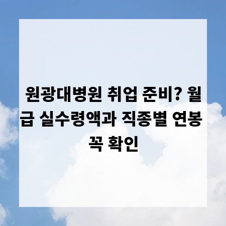 원광대병원 취업 준비? 월급 실수령액과 직종별 연봉 꼭 확인